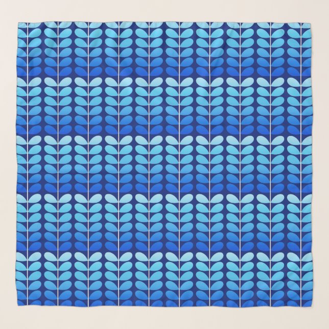 Mid Century Danish Leaves, Navy and Cobalt Blue Scarf (Front)