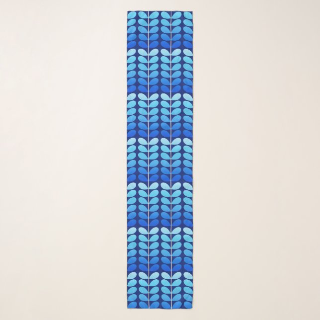 Mid Century Danish Leaves, Navy and Cobalt Blue Scarf (Front)