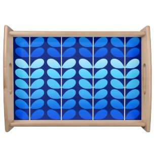 Mid Century Danish Leaves, Navy and Cobalt Blue Serving Tray