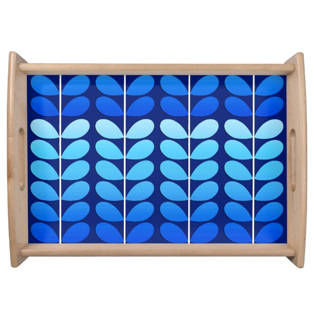 Mid Century Danish Leaves, Navy and Cobalt Blue Serving Tray (Front)