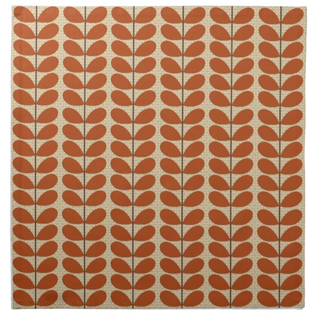 Mid Century Danish Leaves, Rust Brown and Beige  Cloth Napkin (Front)