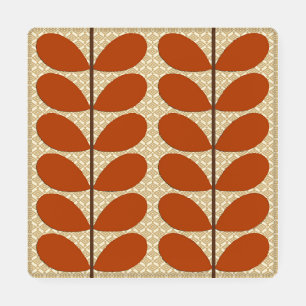 Mid Century Danish Leaves, Rust Brown and Beige Coaster Set