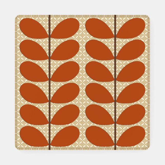 Mid Century Danish Leaves, Rust Brown and Beige  Coaster Set (Single)