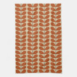 Mid Century Danish Leaves, Rust Brown And Beige Kitchen Towel at Zazzle
