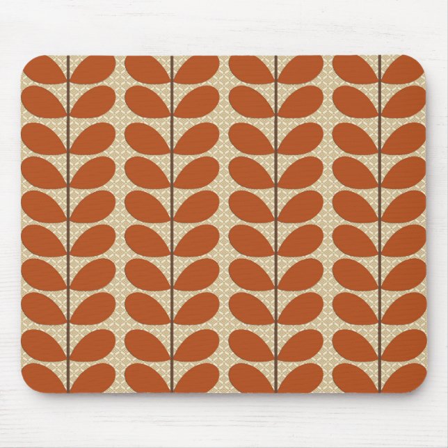 Mid Century Danish Leaves, Rust Brown and Beige Mouse Pad (Front)