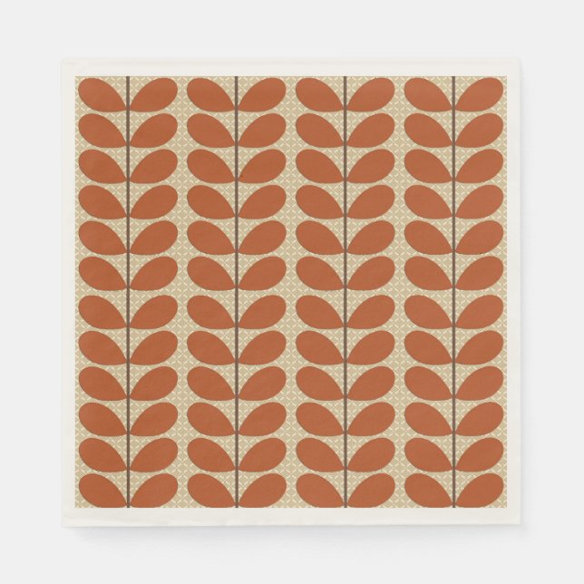 Mid Century Danish Leaves, Rust Brown and Beige Napkins (Front)