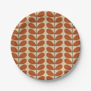 Mid Century Danish Leaves, Rust Brown and Beige Paper Plates