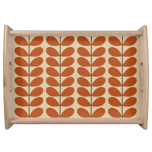 Mid Century Danish Leaves, Rust Brown and Beige Serving Tray