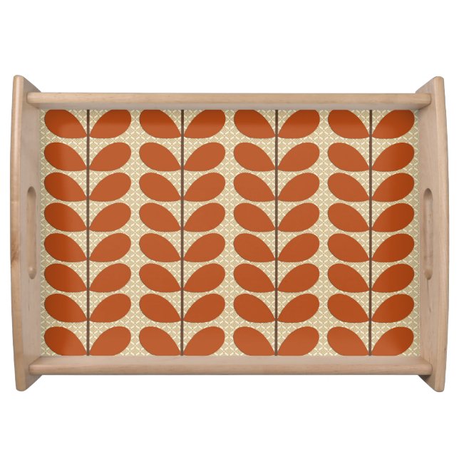 Mid Century Danish Leaves, Rust Brown and Beige Serving Tray (Front)