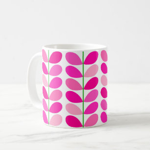 Mid Century Danish Leaves, Shades of Fuchsia Pink Coffee Mug
