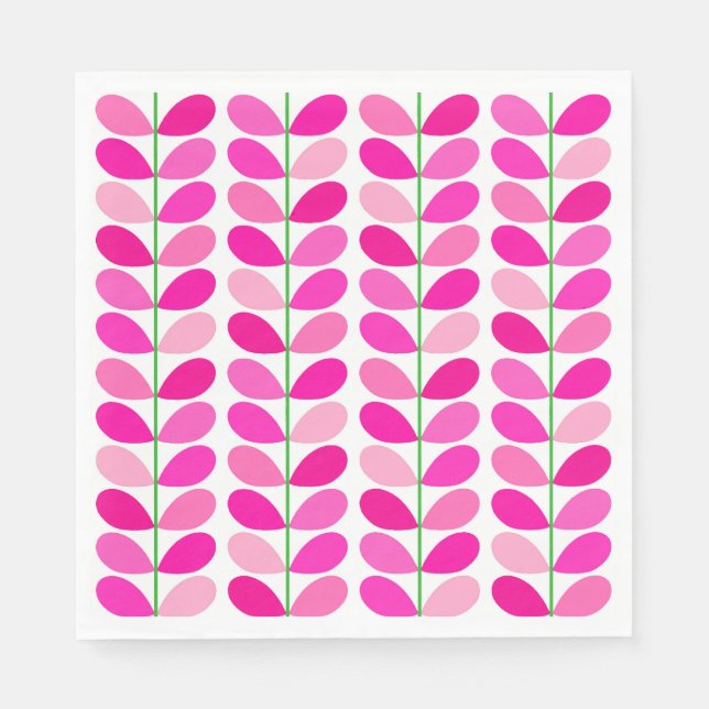 Mid Century Danish Leaves, Shades of Fuchsia Pink Napkins (Front)