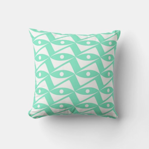 Mid_Century Delta Wings _ aqua and white Throw Pillow