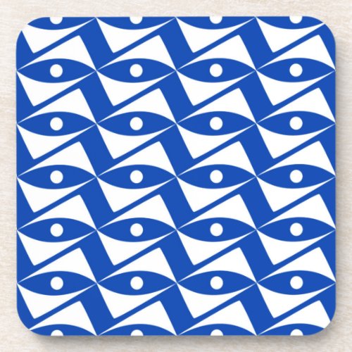 Mid_Century Delta Wings _ cobalt and white Coaster
