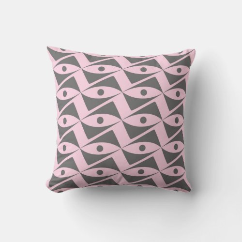 Mid_Century Delta Wings _ grey and pink Throw Pillow