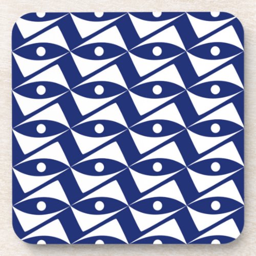 Mid_Century Delta Wings _ navy and white Beverage Coaster