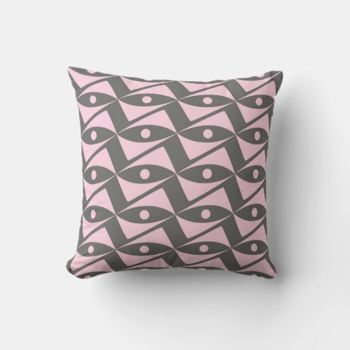 Mid_Century Delta Wings _ pink and grey Throw Pillow