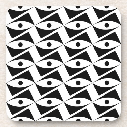 Mid_Century Delta Wings _ white and black Drink Coaster