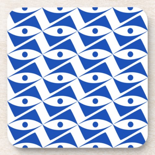 Mid_Century Delta Wings _ white and cobalt Drink Coaster