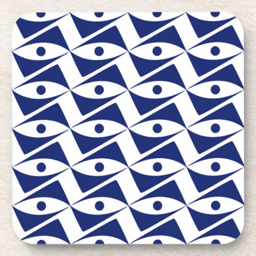 Mid_Century Delta Wings _ white and navy Coaster