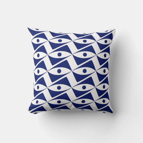 Mid_Century Delta Wings _ white and navy Throw Pillow