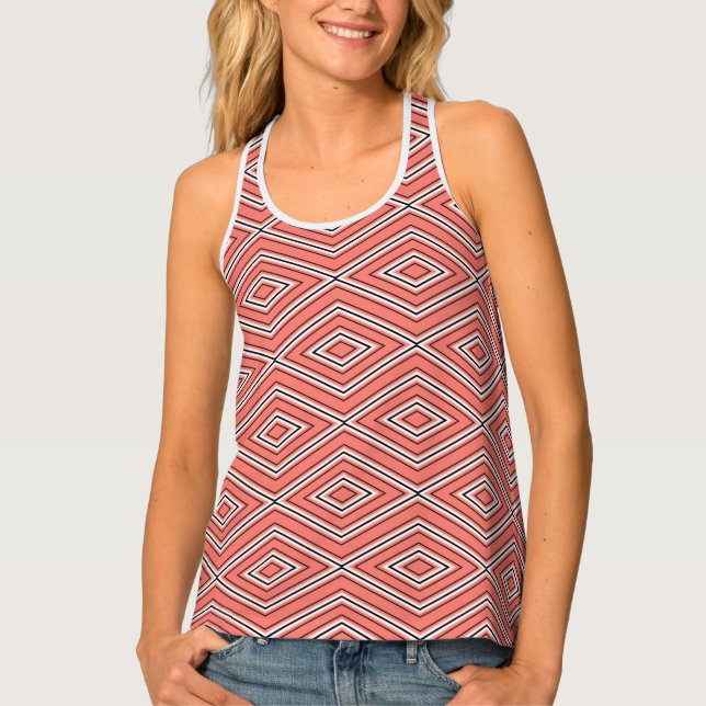 Mid Century Diamond Pattern Coral Black and White  Tank Top (Front)