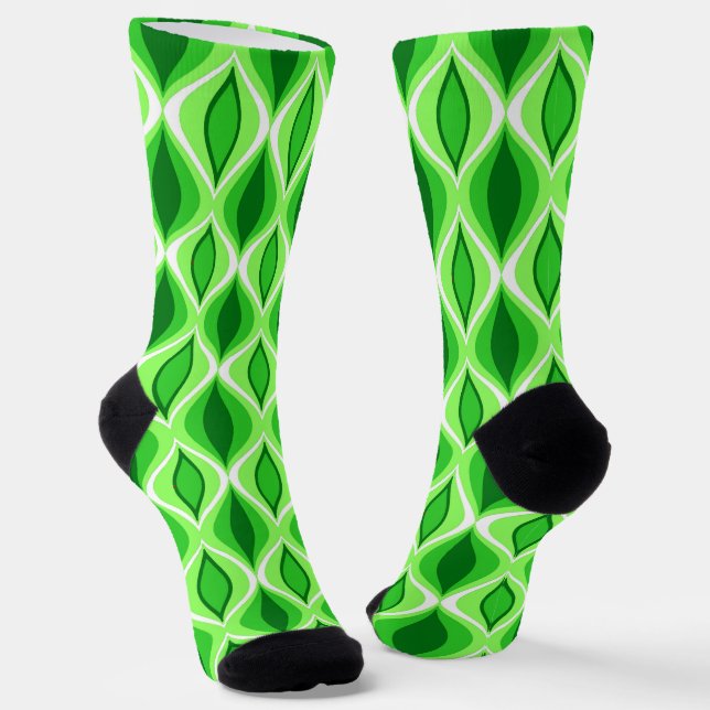 Mid-Century Diamond Pattern Emerald & Lime Green  Socks (Angled)