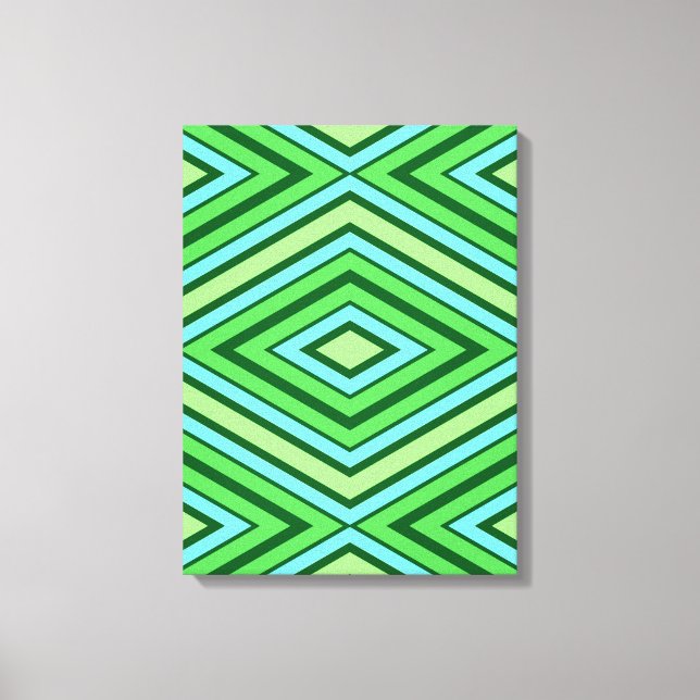 Mid Century Diamond Pattern Jade Green and Aqua   Canvas Print (Front)