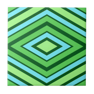 Mid Century Diamond Pattern Jade Green and Aqua   Ceramic Tile