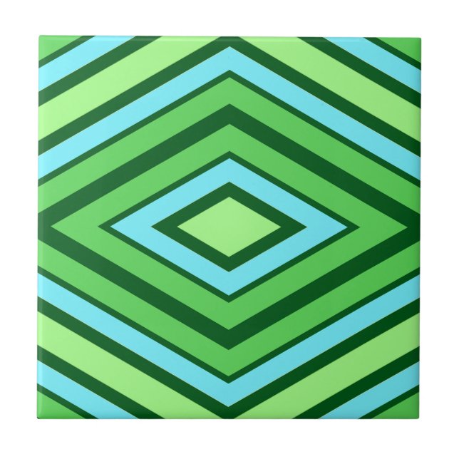 Mid Century Diamond Pattern Jade Green and Aqua   Ceramic Tile (Front)