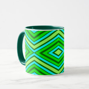 Mid Century Diamond Pattern Jade Green and Aqua Mug