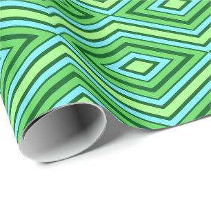 Mid Century Diamond Pattern Jade Green and Aqua   Wrapping Paper