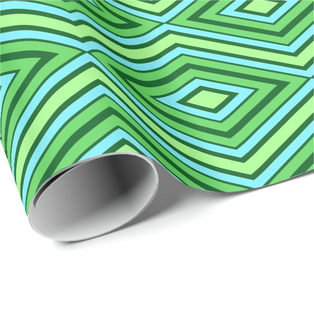 Mid Century Diamond Pattern Jade Green and Aqua   Wrapping Paper (Roll Corner)