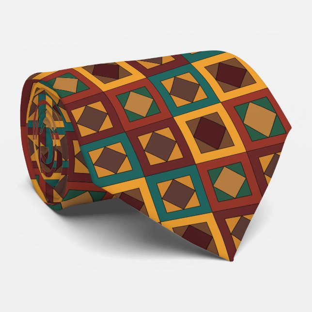 Mid Century Diamond Square Geometric Pattern Neck Tie (Rolled)