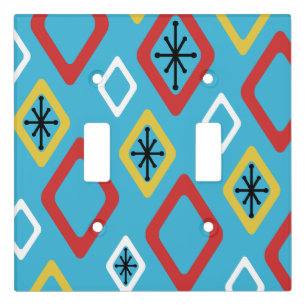 Mid Century Diamonds Blue Red Yellow Light Switch Cover