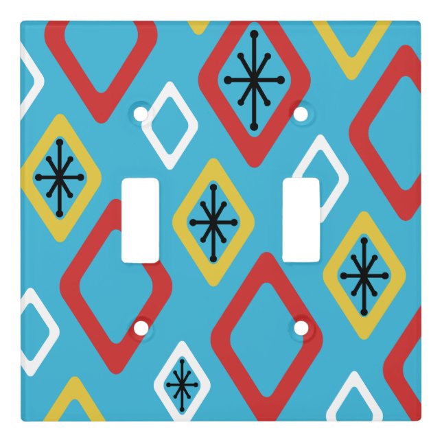 Mid Century Diamonds Blue Red Yellow Light Switch Cover (Front)
