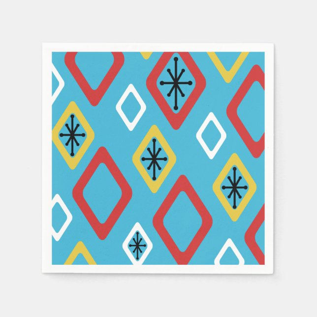 Mid Century Diamonds Blue Red Yellow Napkins (Front)