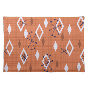 Mid Century Diamonds Starbursts Burnt Orange Cloth Placemat