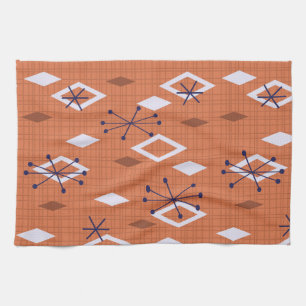 Mid Century Diamonds Starbursts Burnt Orange Kitchen Towel