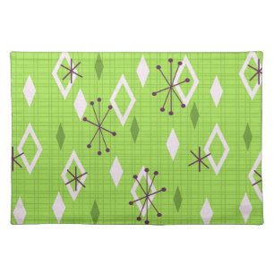 Mid Century Diamonds Starbursts Chartreuse Cloth Placemat