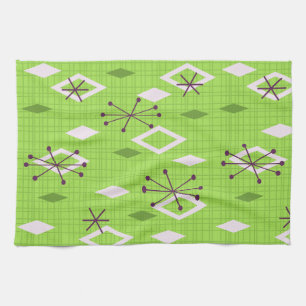 Mid Century Diamonds Starbursts Chartreuse Kitchen Towel