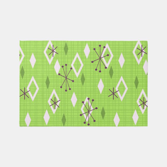 Mid Century Diamonds Starbursts Chartreuse Rug (Front)