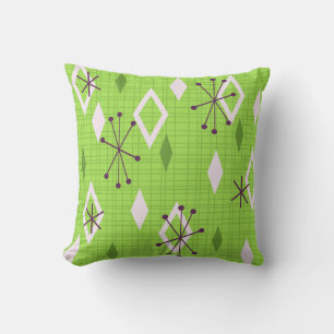 Mid Century Diamonds Starbursts Chartreuse Throw Pillow