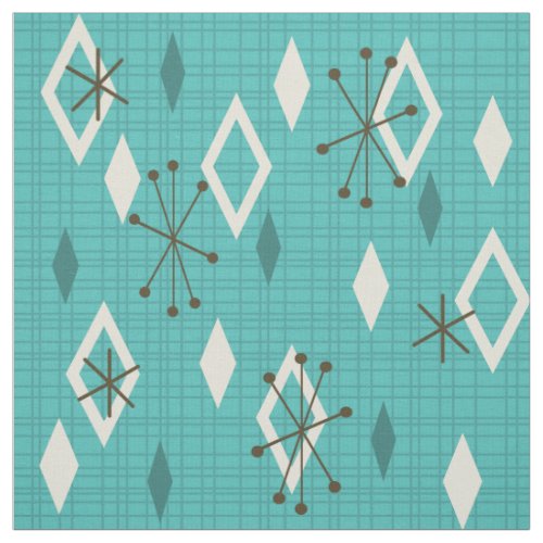 Mid Century Diamonds Starbursts Turquoise Fabric