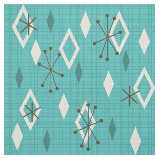 Mid Century Diamonds Starbursts Turquoise Fabric