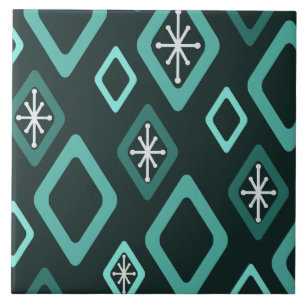 Mid Century Diamonds Teal Ceramic Tile