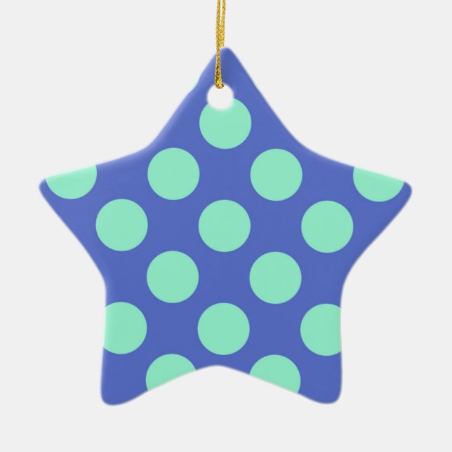 Mid-Century dots - aqua and periwinkle Ceramic Ornament (Front)