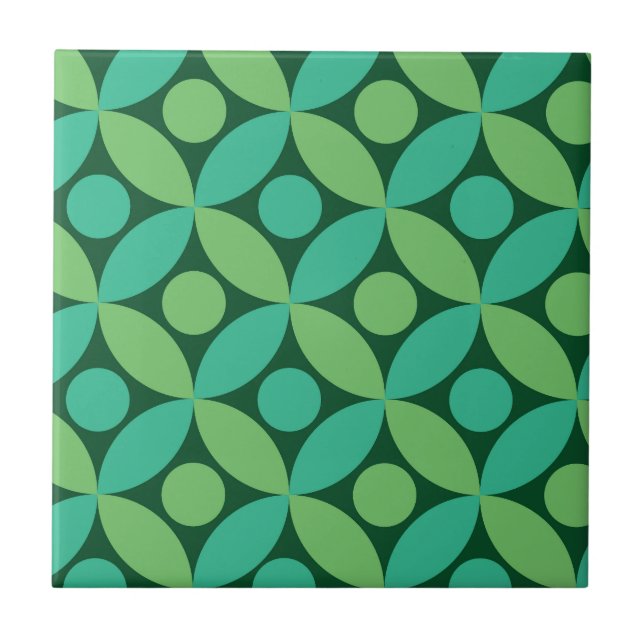 Mid Century Dots on Lime and Mint Green Circles  Ceramic Tile (Front)