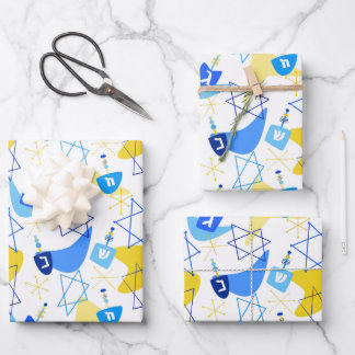 Mid-Century Dreidels White Wrapping Paper Sheets
