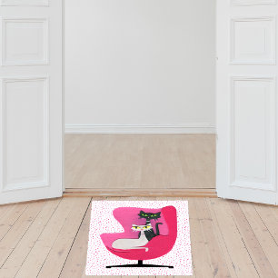 Mid Century Elegant Cats in Pink Chair Polka Dots Floor Decals