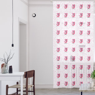 Mid Century elegant Cats in Vintage Pink Chair Dot Sheer Curtains